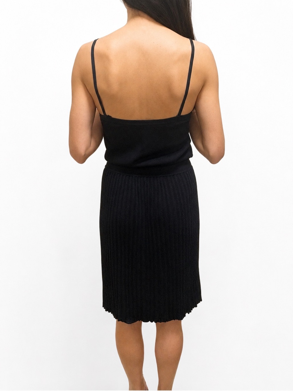 Gucci Black Silky Knit Pleated Drop Waist Strappy Midi Dress Tassel Tie Belt S - Picture 5 of 16